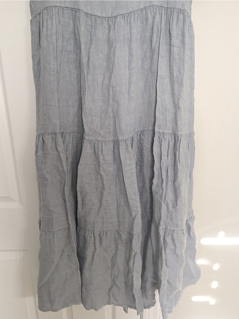 Beachwood Baby The Paloma Dress Grey Blue Linen Tiered Puff Sleeve Flowy Sz M/L — image 4 of 8